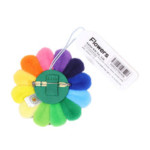 Load image into Gallery viewer, Takashi Murakami - Plush Flower Pin Keychain - Rainbow &amp; Black
